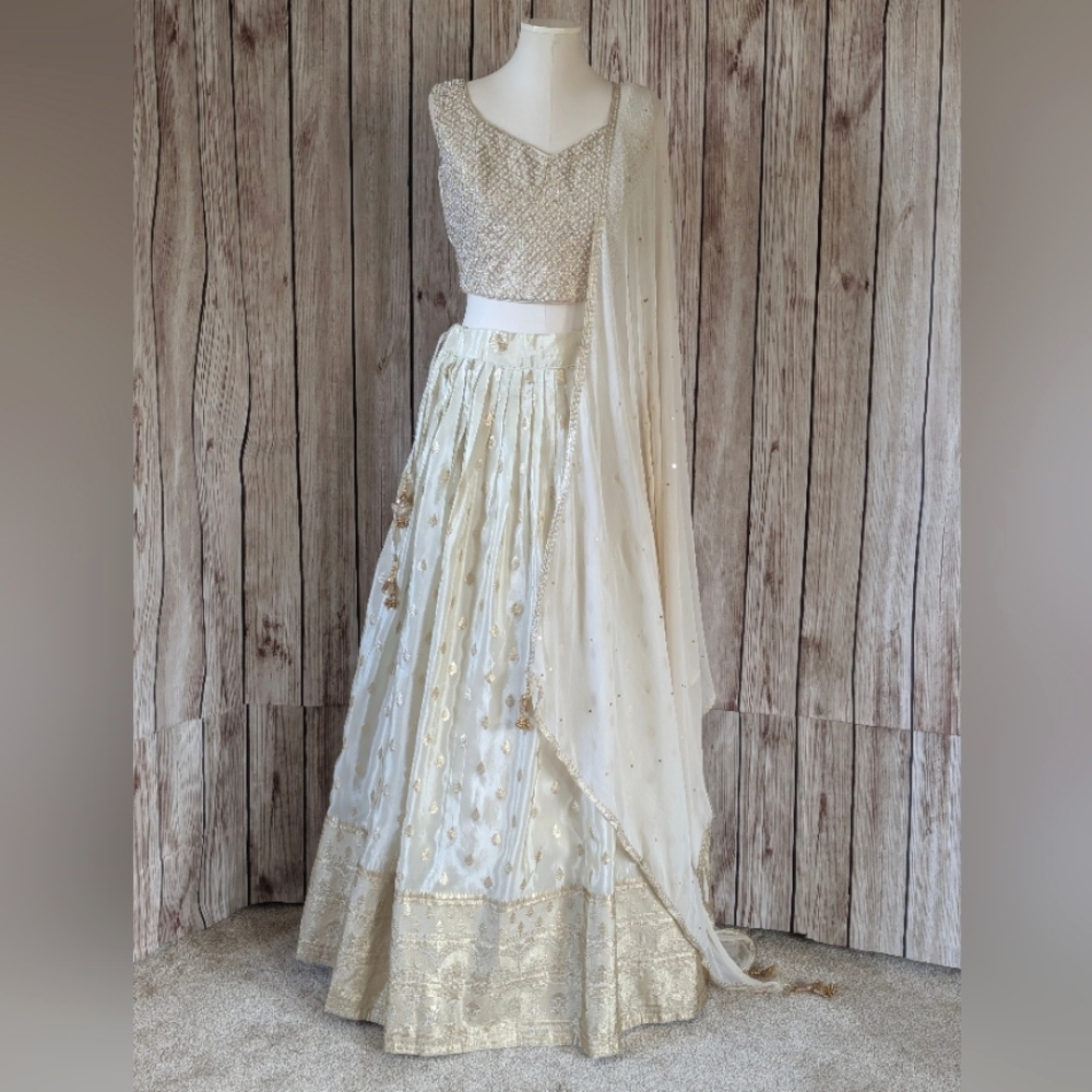 Elegant Off White / Ivory and Gold Lehenga Set